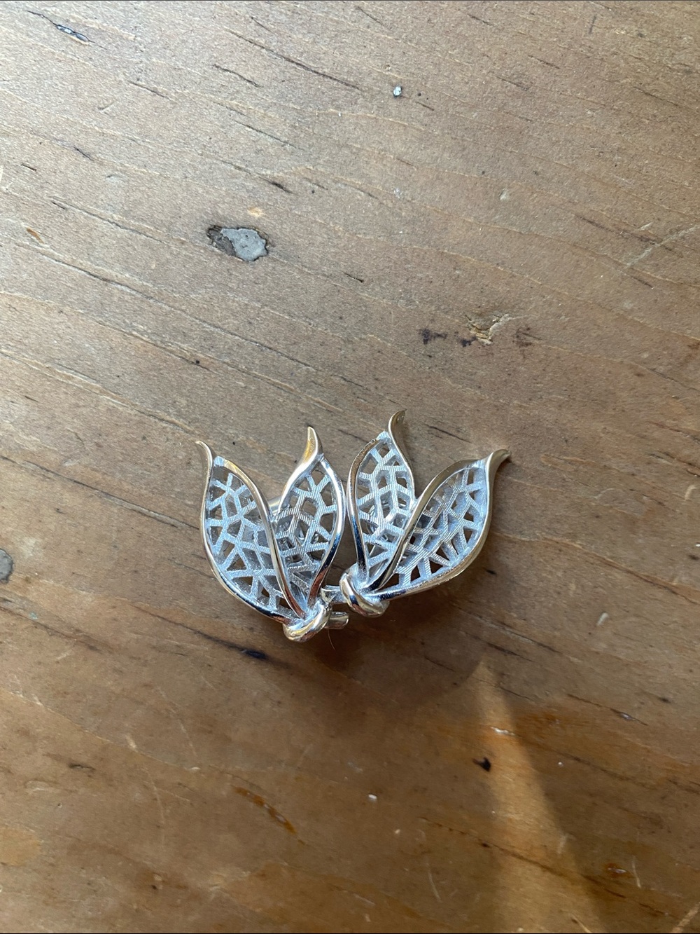 Trifari Vintage Silver Tone Leaf Clip On Earrings